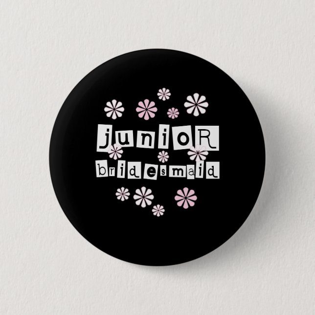 Jr. Bridesmaid White on Black 6 Cm Round Badge (Front)