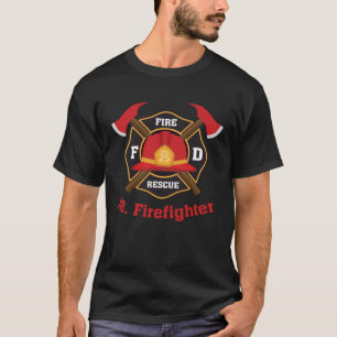 Jr Junior Firefighter Fireman Kid Axe Helmet Silh T-Shirt