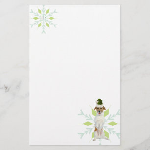 JRT Santa Dog   Green Christmas   Monogram Stationery