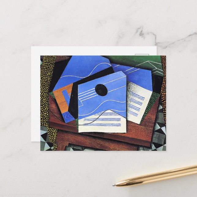 Juan Gris artwork, Guitar on a Table, Postcard (Front/Back In Situ)