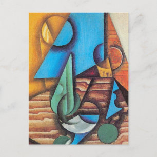 Juan Gris - Bottle & Glass on a Table Abstract Art Postcard