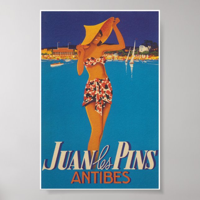 Juan Les Pins Antibes France Vintage Travel Poster (Front)