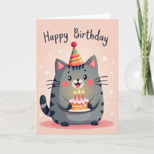 Jubilant Birthday Cat Illustration Card