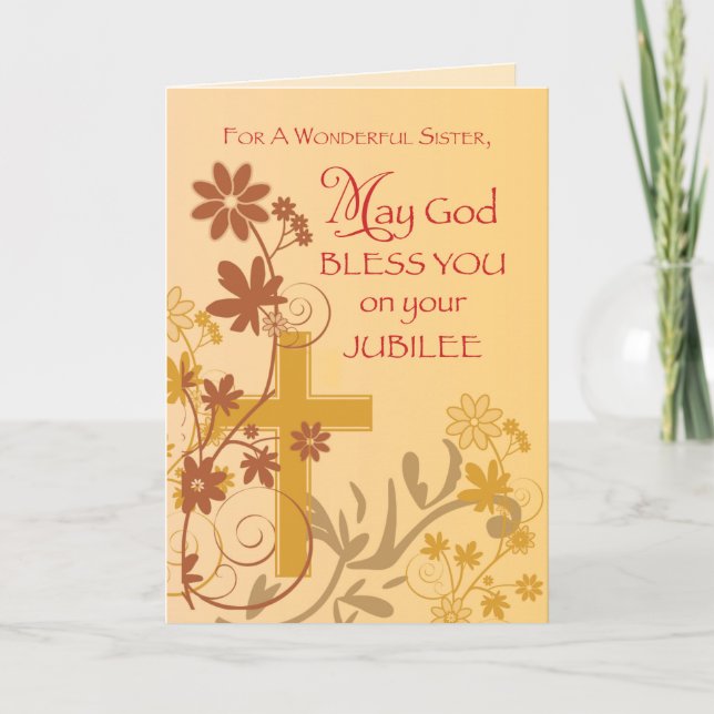 Jubilee Anniversary Nun Cross, Swirls, Flowers & L Card (Front)
