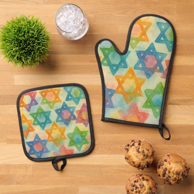 Judaica Gifts - Customisable Oven Mits Mitt & Pot Holder Set (Top Down)
