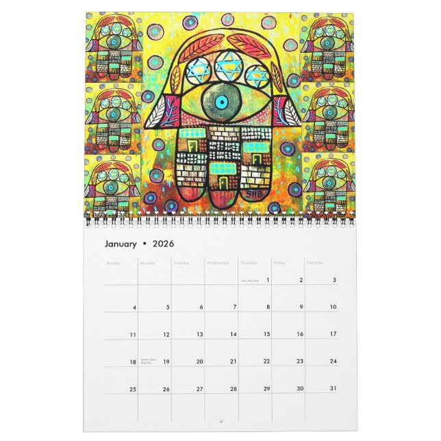 Judaica Hamsa 12-Month Calendar (Jan 2026)