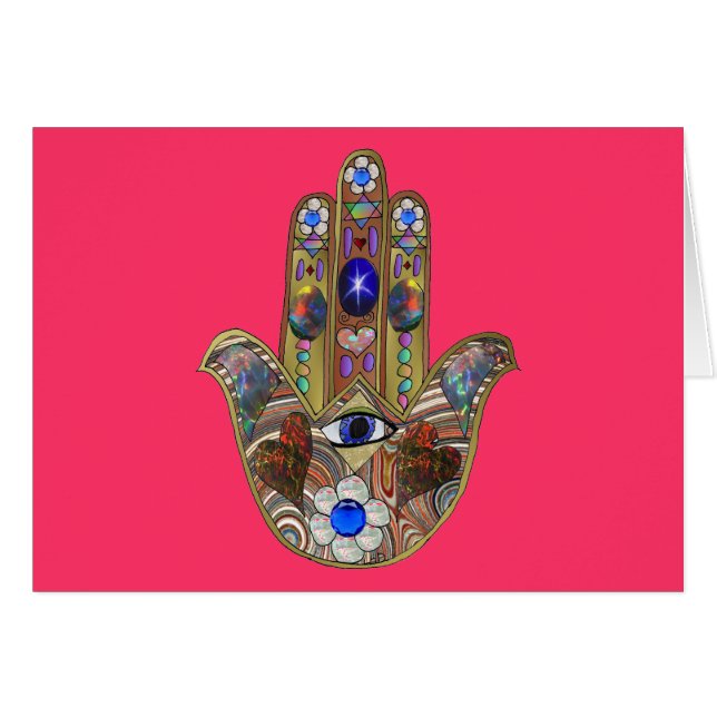 Judaica Hamsa Hearts Flowers Opal Art Print (Front Horizontal)
