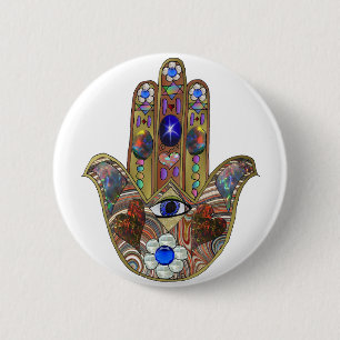 Judaica Hamsa Hearts Flowers Opal Art Print 6 Cm Round Badge