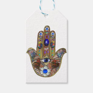 Judaica Hamsa Hearts Flowers Opal Art Print Gift Tags