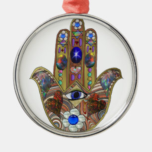 Judaica Hamsa Hearts Flowers Opal Art Print Metal Ornament