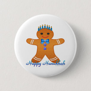 Judaica Hanukkah Gingerbread Man Menorah 6 Cm Round Badge