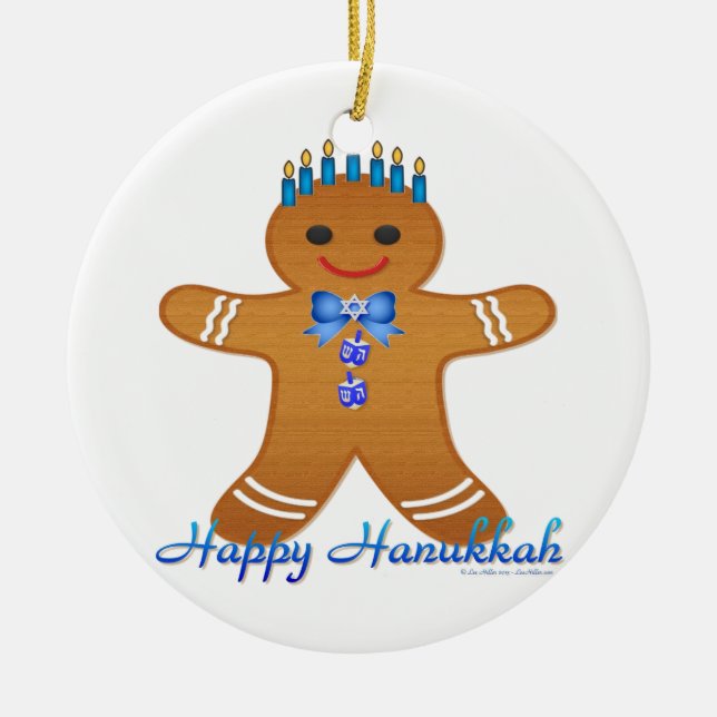 Judaica Hanukkah Gingerbread Man Menorah Ceramic Ornament (Front)