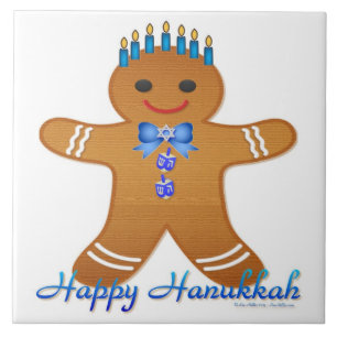Judaica Hanukkah Gingerbread Man Menorah Ceramic Tile