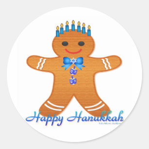 Judaica Hanukkah Gingerbread Man Menorah Classic Round Sticker