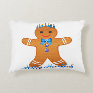 Judaica Hanukkah Gingerbread Man Menorah Decorative Cushion