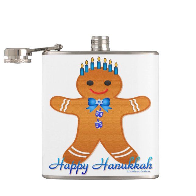 Judaica Hanukkah Gingerbread Man Menorah Hip Flask (Opened)