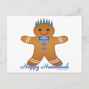 Judaica Hanukkah Gingerbread Man Menorah Holiday Postcard
