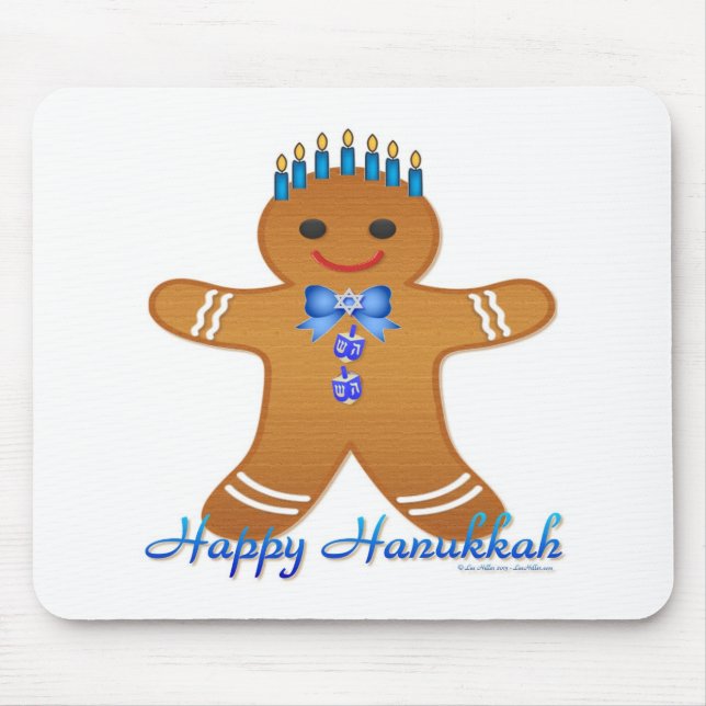 Judaica Hanukkah Gingerbread Man Menorah Mouse Pad (Front)