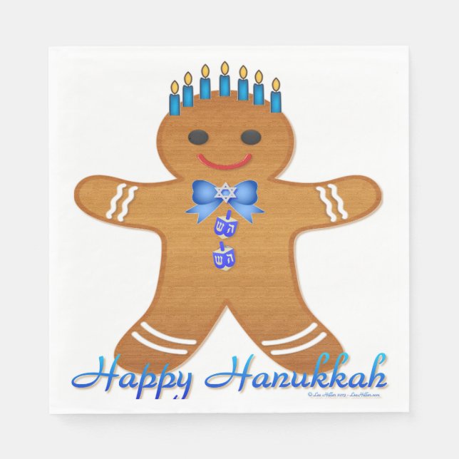 Judaica Hanukkah Gingerbread Man Menorah Napkin (Front)