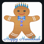Judaica Hanukkah Gingerbread Man Menorah Square Sticker<br><div class="desc">You are viewing The Lee Hiller Designs Collection of Home and Office Decor,  Apparel,  Gifts and Collectibles. The Designs include Lee Hiller Photography and Mixed Media Digital Art Collection. You can view her Nature photography at http://HikeOurPlanet.com/ and follow her hiking blog within Hot Springs National Park.</div>