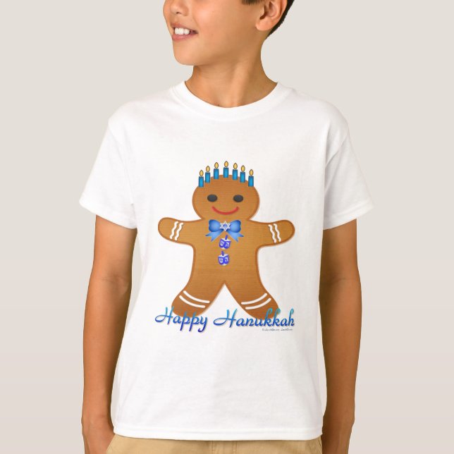 Judaica Hanukkah Gingerbread Man Menorah T-Shirt (Front)