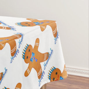 Judaica Hanukkah Gingerbread Man Menorah Tablecloth