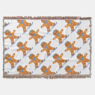 Judaica Hanukkah Gingerbread Man Menorah Throw Blanket