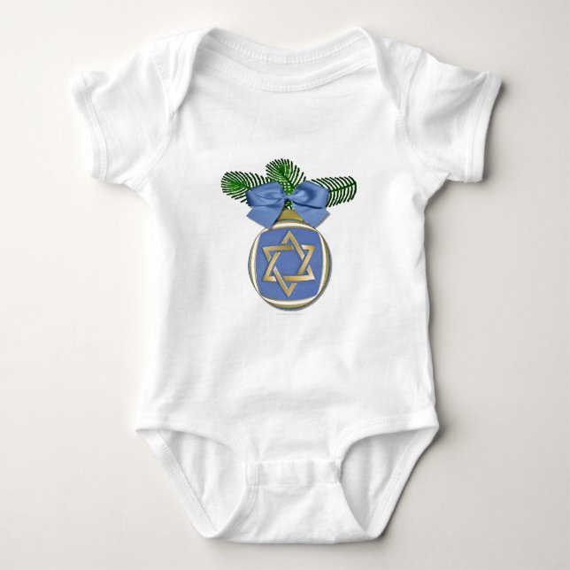 Judaica Hanukkah Star Of David Ornament Print Baby Bodysuit (Front)