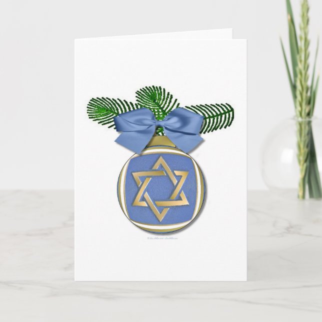 Judaica Hanukkah Star Of David Ornament Print Holiday Card (Front)