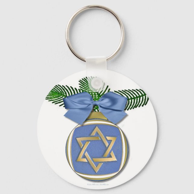 Judaica Hanukkah Star Of David Ornament Print Key Ring (Front)