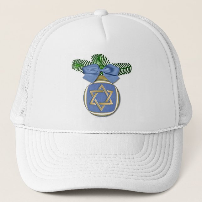 Judaica Hanukkah Star Of David Ornament Print Trucker Hat (Front)