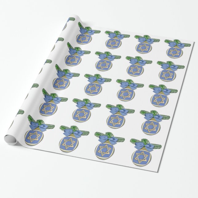 Judaica Hanukkah Star Of David Ornament Print Wrapping Paper (Unrolled)