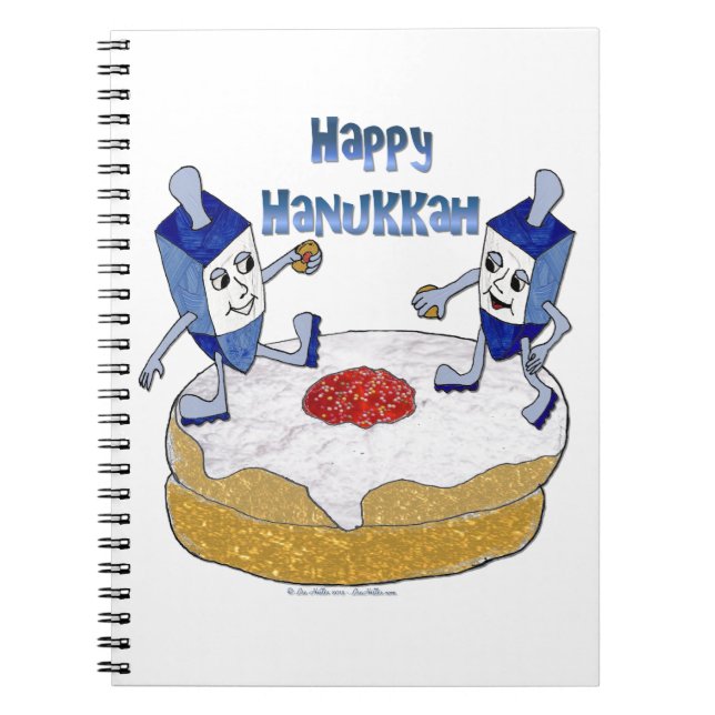 Judaica Happy Hanukkah Dancing Dreidels Donut Notebook (Front)