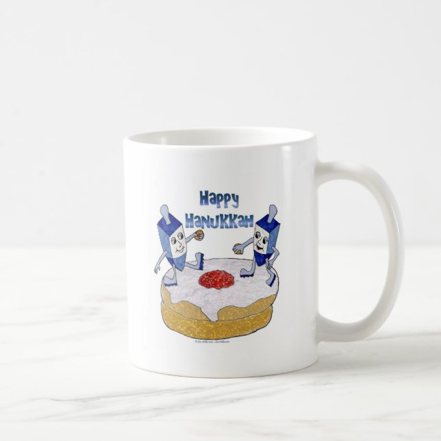 Judaica Happy Hanukkah Dancing Dreidels Doughnut Coffee Mug (Right)