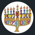 Judaica Happy Hanukkah Dreidel Menorah Classic Round Sticker<br><div class="desc">You are viewing The Lee Hiller Designs Collection of Home and Office Decor,  Apparel,  Gifts and Collectibles. The Designs include Lee Hiller Photography and Mixed Media Digital Art Collection. You can view her Nature photography at http://HikeOurPlanet.com/ and follow her hiking blog within Hot Springs National Park.</div>