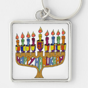 Judaica Happy Hanukkah Dreidel Menorah Key Ring