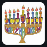 Judaica Happy Hanukkah Dreidel Menorah Square Sticker<br><div class="desc">You are viewing The Lee Hiller Designs Collection of Home and Office Decor,  Apparel,  Gifts and Collectibles. The Designs include Lee Hiller Photography and Mixed Media Digital Art Collection. You can view her Nature photography at http://HikeOurPlanet.com/ and follow her hiking blog within Hot Springs National Park.</div>