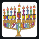 Judaica Happy Hanukkah Dreidel Menorah Square Sticker<br><div class="desc">You are viewing The Lee Hiller Designs Collection of Home and Office Decor,  Apparel,  Gifts and Collectibles. The Designs include Lee Hiller Photography and Mixed Media Digital Art Collection. You can view her Nature photography at http://HikeOurPlanet.com/ and follow her hiking blog within Hot Springs National Park.</div>