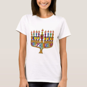 Judaica Happy Hanukkah Dreidel Menorah T-Shirt