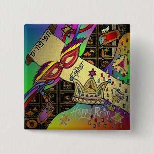 Judaica Happy Purim Jewish Holiday Gifts Apparel 15 Cm Square Badge