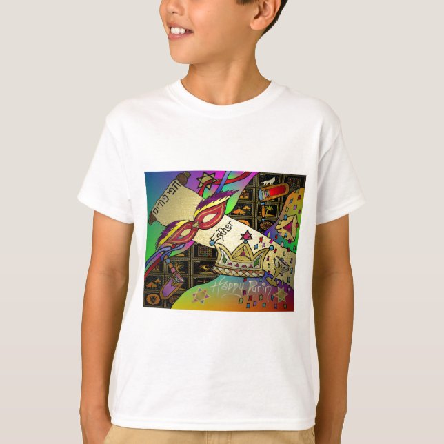Judaica Happy Purim Jewish Holiday Gifts Apparel T-Shirt (Front)