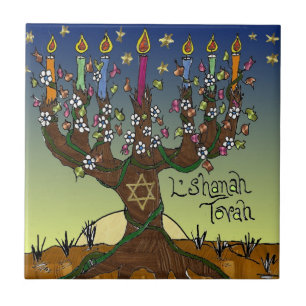 Judaica L'shanah Tovah Tree Of Life Ceramic Tile