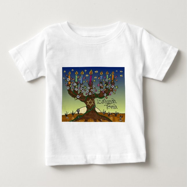Judaica L'shanah Tovah Tree Of Life Gifts Apparel Baby T-Shirt (Front)