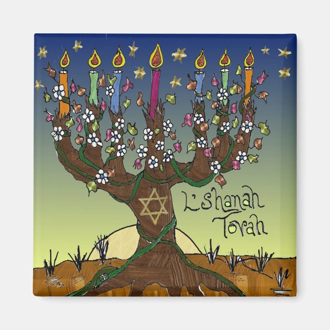 Judaica L'shanah Tovah Tree Of Life Gifts Apparel Magnet (Front)
