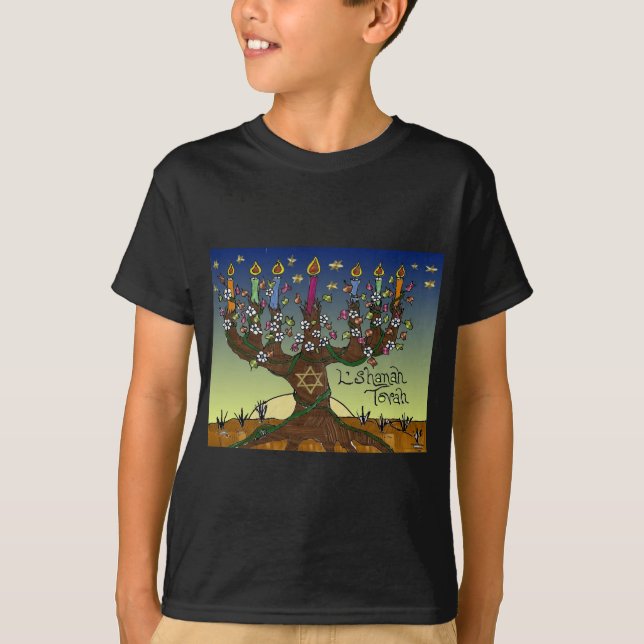Judaica L'shanah Tovah Tree Of Life Gifts Apparel T-Shirt (Front)