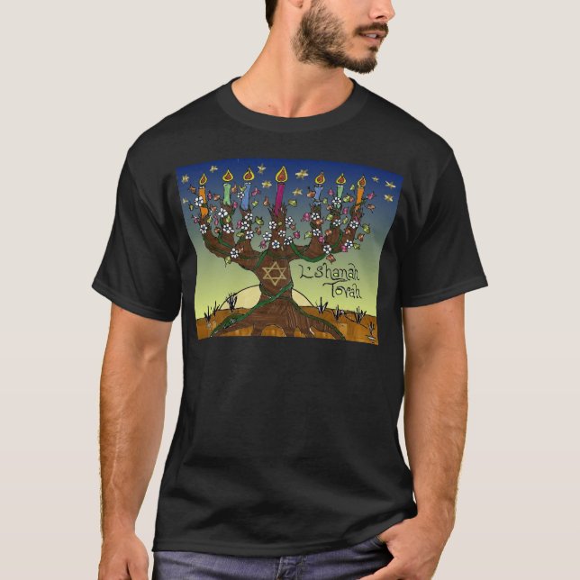Judaica L'shanah Tovah Tree Of Life Gifts Apparel T-Shirt (Front)