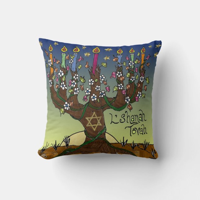 Judaica L'shanah Tovah Tree Of Life Throw Pillow (Front)