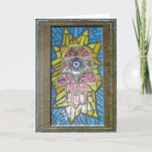 Judaica: Mosaic Glowing Hamsa w/Star of David Card