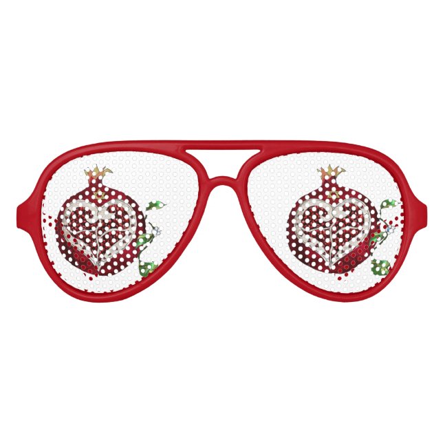 Judaica Pomegranate Heart Hanukkah Rosh Hashanah Aviator Sunglasses (Front)