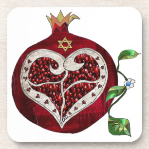 Judaica Pomegranate Heart Hanukkah Rosh Hashanah Coaster